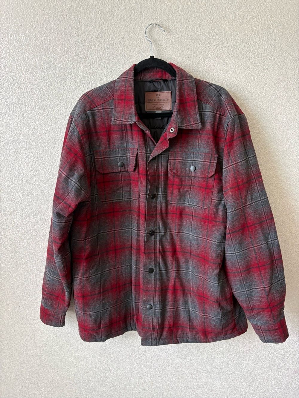 Men's Red & Gray Plaid Lightweight Shirt Jacket Size L